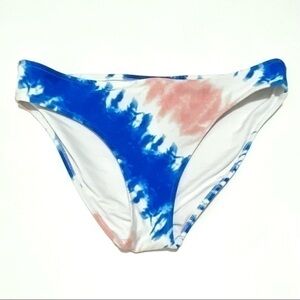 AERIE PEACH WHITE AND BRIGHT BLUE TIE DYE BIKINI BOTTOM MEDIUM